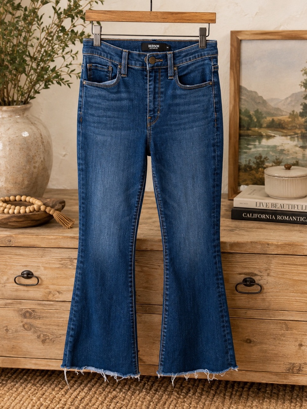 Hudson Holly Flare Jeans Womens 26 Blue Stretch Denim Raw Frayed Hem